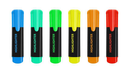 A realistic 3D rendered image of a  highlighter on a white surface