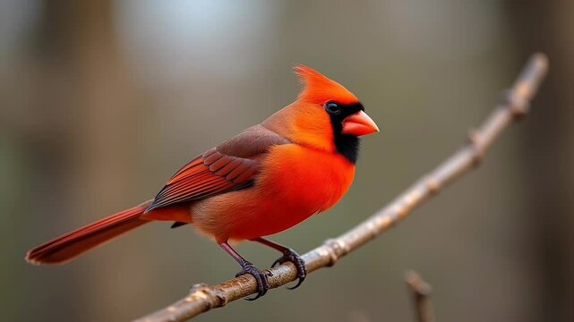 Red cardinal bird perched on tree branch  
