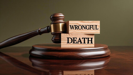 Wooden Gavel And Blocks Spelling Wrongful Death on Wooden Table Concept Image