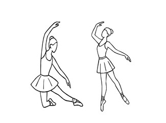 Elegant ballerina line art set featuring classical ballet poses. Hand drawn ballerina outline vector. Line drawing of Ballerinas. Ballet dancer line art. Set of dance ballet line art illustrations