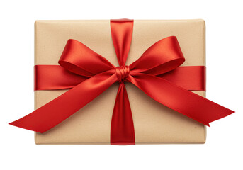 Isolated Gift Box Wrapped with Red Ribbon and Bow