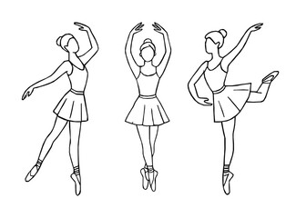 Elegant ballerina line art set featuring classical ballet poses. Hand drawn ballerina outline vector. Line drawing of Ballerinas. Ballet dancer line art. Set of dance ballet line art illustrations