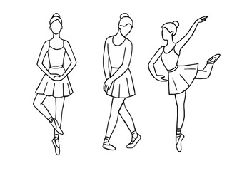 Elegant ballerina line art set featuring classical ballet poses. Hand drawn ballerina outline vector. Line drawing of Ballerinas. Ballet dancer line art. Set of dance ballet line art illustrations