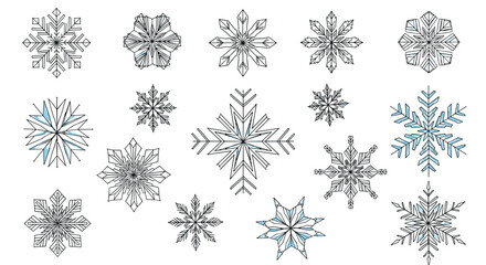 Assortment of Snowflakes Isolated on White Backdrop Decorative Winter Season Concepts Art