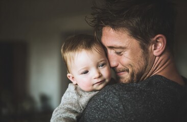 Father's gentle embrace: A tender moment with his baby, filled with love and connection.