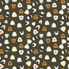 Seamless Japanese Food Pattern Featuring Cute Onigiri ,rice balls in a kawaii style for Packaging and Textile Design.