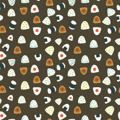 Seamless Japanese Food Pattern Featuring Cute Onigiri ,rice balls in a kawaii style for Packaging and Textile Design.