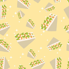 Cute Sandwich Pattern in Kawaii Style Seamless pattern.  Adorable Sandwiches in Kawaii Style. for Backgrounds Wrapping Paper and Textile Prints