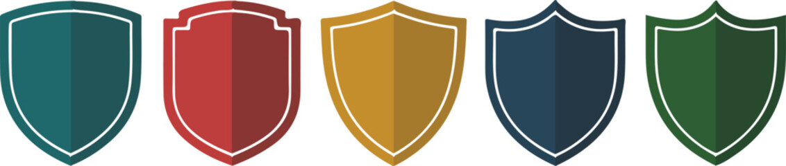 Five colorful shield icons silhouette