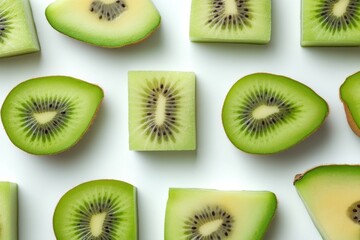 Fototapeta premium Freshly Cut Kiwi Fruit Displayed in Various Shapes and Sizes
