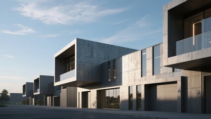 Obraz premium Modern Concrete Building with Angular Design and Large Windows