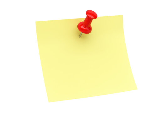 Isolated Yellow Sticky Note with Red Pushpin