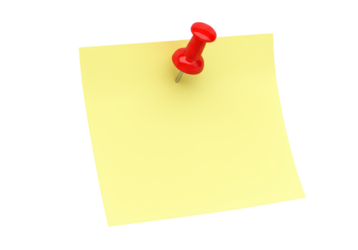Isolated Yellow Sticky Note with Red Pushpin