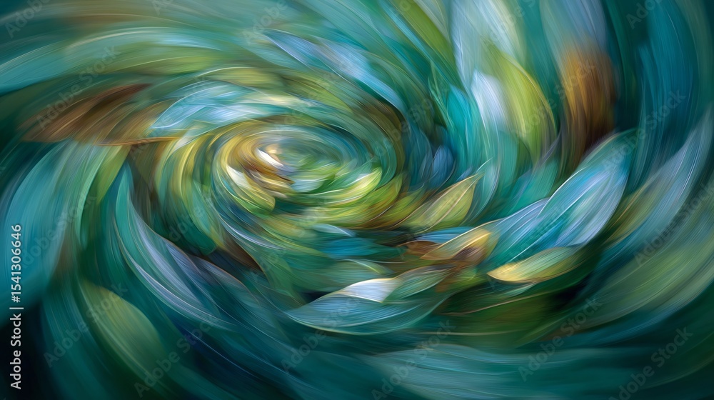 Poster an ethereal swirl of abstract shapes in peacock hues gold and blues create a captivating motion