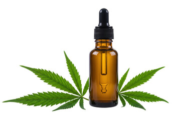 Isolated CBD Oil Bottle with Cannabis Leaves