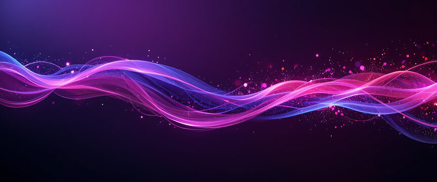 Abstract artistic lines brush stroke in pink, purple gradient and white blending digital 3d oil color in dark purple background, multiple layers, shimmering sparkling space particles along the lines i
