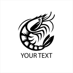 Obraz premium Black Vector Shrimp Logo Isolated on White Background for Seafood Branding