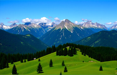 Green Mountains, Wild Land, Blue Sky and White Clouds