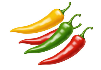 Isolated Yellow Green and Red Chili Peppers
