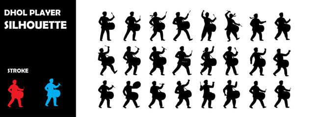 Dhol Player Silhouette Vector Set – Punjabi Beats, Festive Drumming, and Cultural Celebration