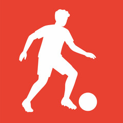 Football player kicking ball, isolated vector silhouette. Soccer logo