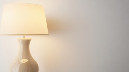 Elegant Table Lamp with Soft Glowing Shade Illuminating a Minimalist Interior Wall