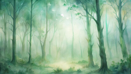 Enchanted Forest Misty Green Woods Painting