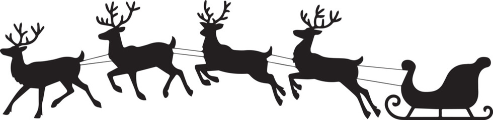 Santa s reindeer silhouette pulling sleigh isolated on white background