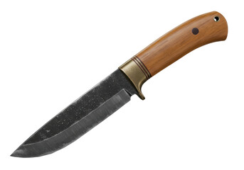 Isolated Hunting Knife with Wood Handle