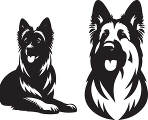 German Shepherd Dog Silhouette Vector | Black and White  Illustration