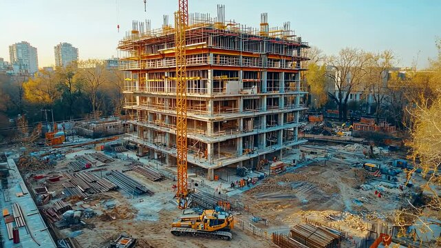 Construction site of a multi-story building under development