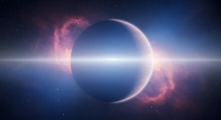 Obraz premium Stunning Image of a Planet in Space with Nebulae and a Radiant Beam of Light