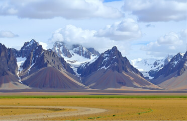 Fototapeta premium Magnificent Scenery of Snow Mountains and Grasslands