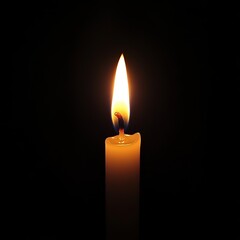 Single White Candle Flame Glowing in Darkness