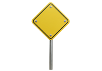 Isolated Yellow Diamond Warning Sign on Metal Post