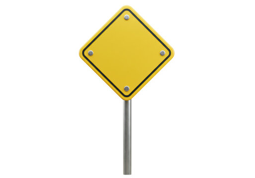 Isolated Yellow Diamond Warning Sign on Metal Post