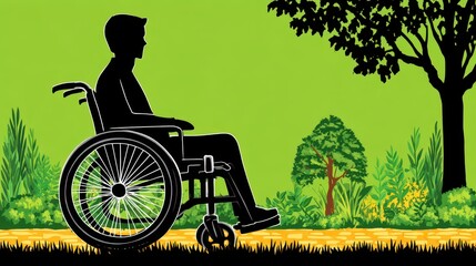 Silhouette Person Wheelchair Peaceful Green Park Setting