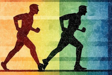 Silhouette Runners Against Vibrant Rainbow Background