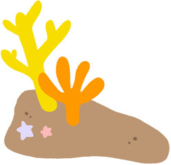 Obraz premium A flat-style coral reef growing from a brown rock, perfect for summer ocean-themed designs.