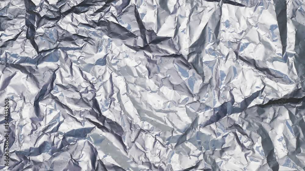 Poster shiny silver foil with sharp crumples and mirror-like highlights. great for product backdrops or tec