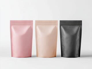 Three Stand Up Pouches Mockup with Matte Finish