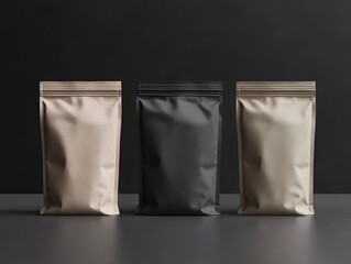 Three Stand Up Pouches Mockup with Matte Finish