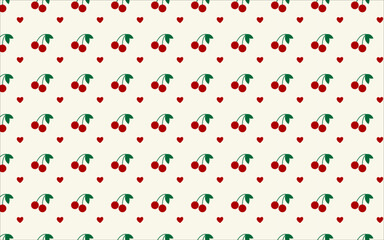 A charming seamless pattern featuring juicy cherries and sweet little hearts. Perfect for a touch of summer and love in any design