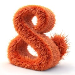 Fluffy orange ampersand symbol 3d render isolated on white background
