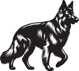 German Shepherd Dog Silhouette Vector | Black and White  Illustration