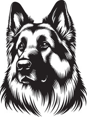 German Shepherd Dog Silhouette Vector | Black and White  Illustration