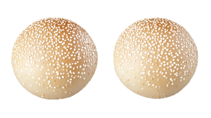 Sesame seed hamburger buns with golden baked crust and soft texture isolated on white background

