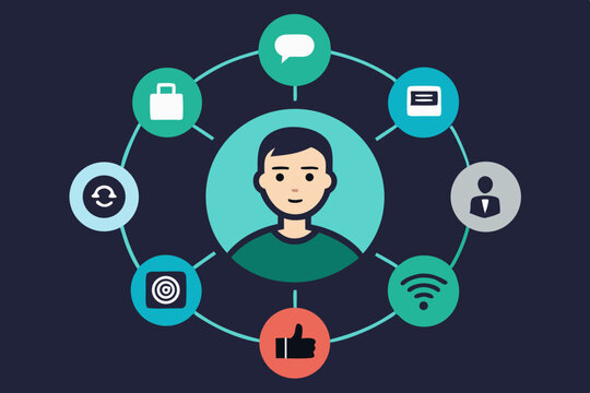 Modern Business Person Vector Art with Finance and Communication Icons