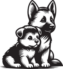 German Shepherd Dog Silhouette Vector | Black and White  Illustration