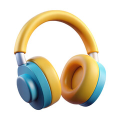 Yellow Blue Wireless Headphones 3 D Render isolated on a transparent background